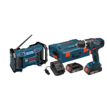 2-Tool 18-Volt Lithium-Ion Cordless Combo Kit Power Drill Radio Bits Blue Case