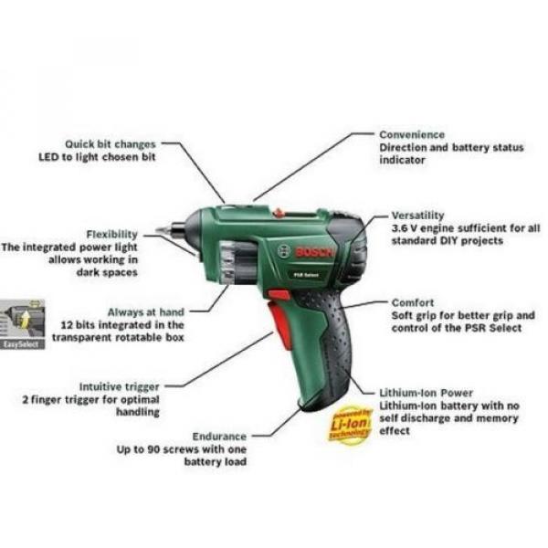 New Bosch 3.6V 1.5Ah Li-Ion PSR Select Cordless Screwdriver Power Tool #3 image